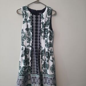 Vince Camuto Navy and White Patterned Midi Dress